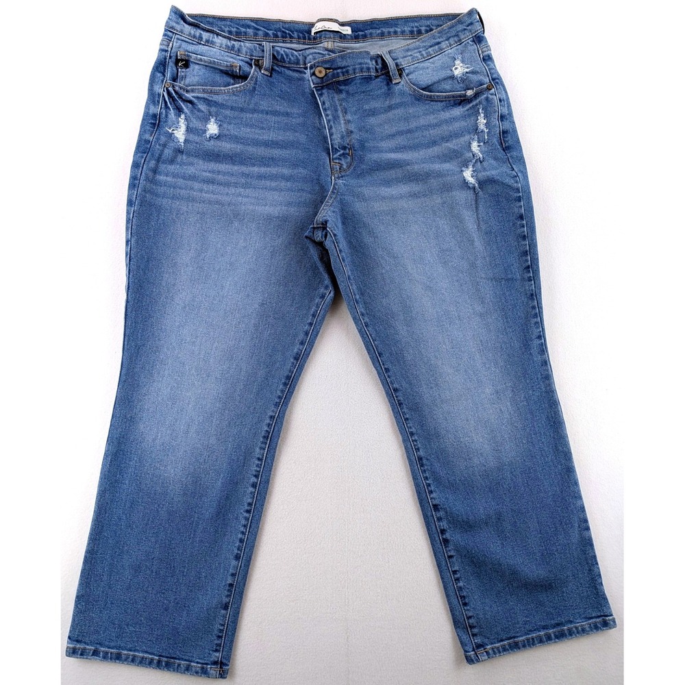 KanCan Maurices Womens 33 High Rise Crossover Straight Jeans Distressed Denim